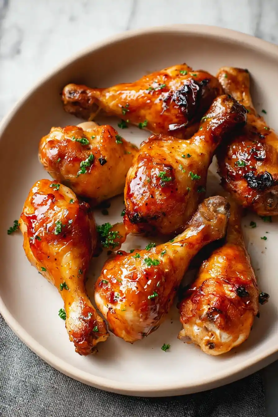 Baked drumsticks coated in hot honey glaze