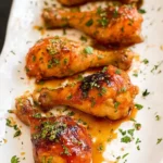 Honey glazed chicken drumsticks with fresh parsley