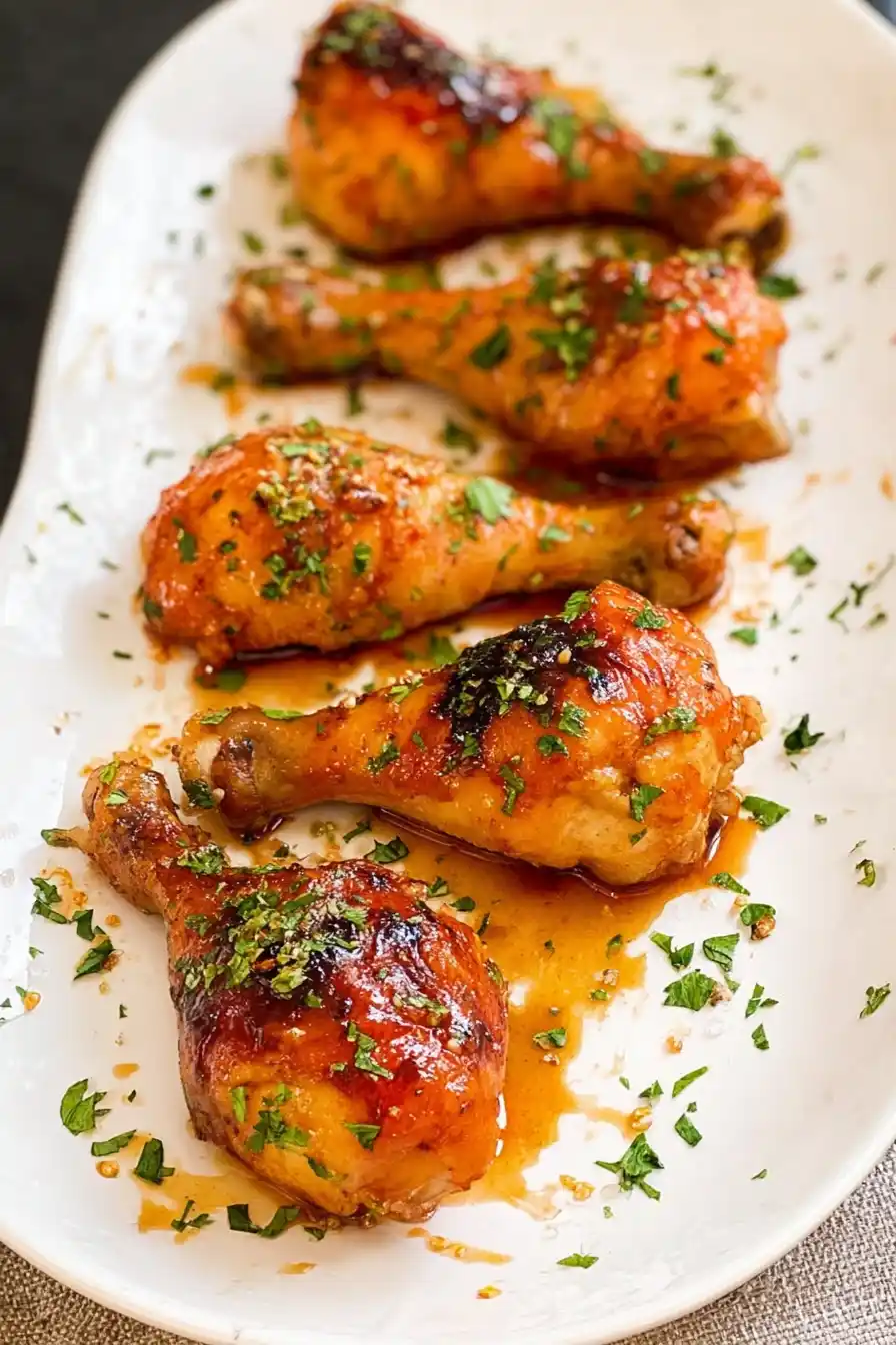 Honey glazed chicken drumsticks with fresh parsley