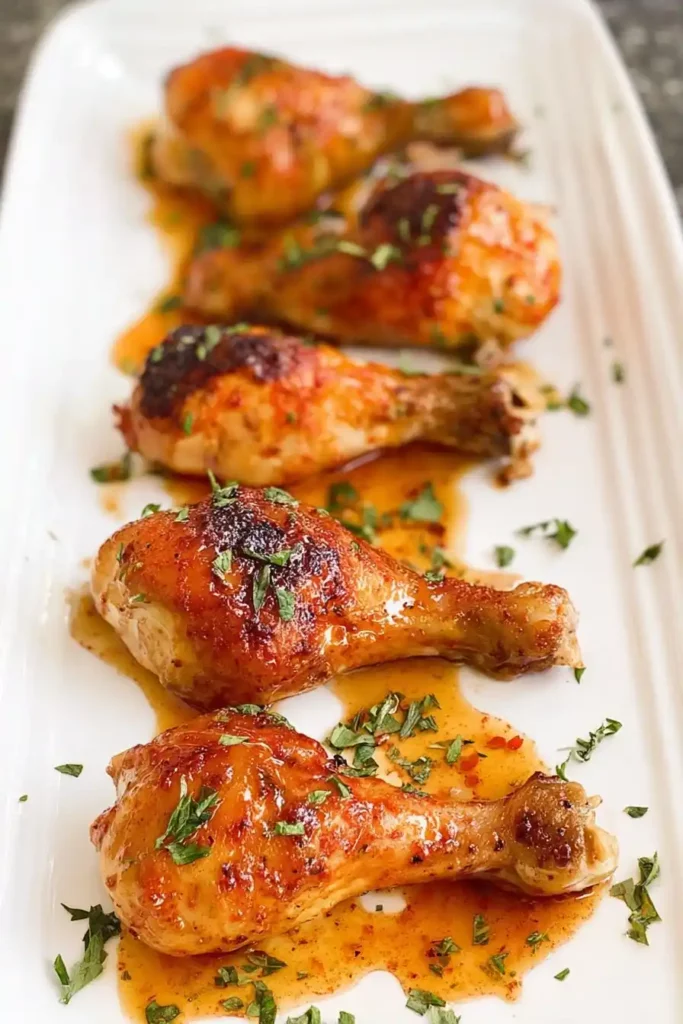 Honey glazed chicken drumsticks with fresh parsley
