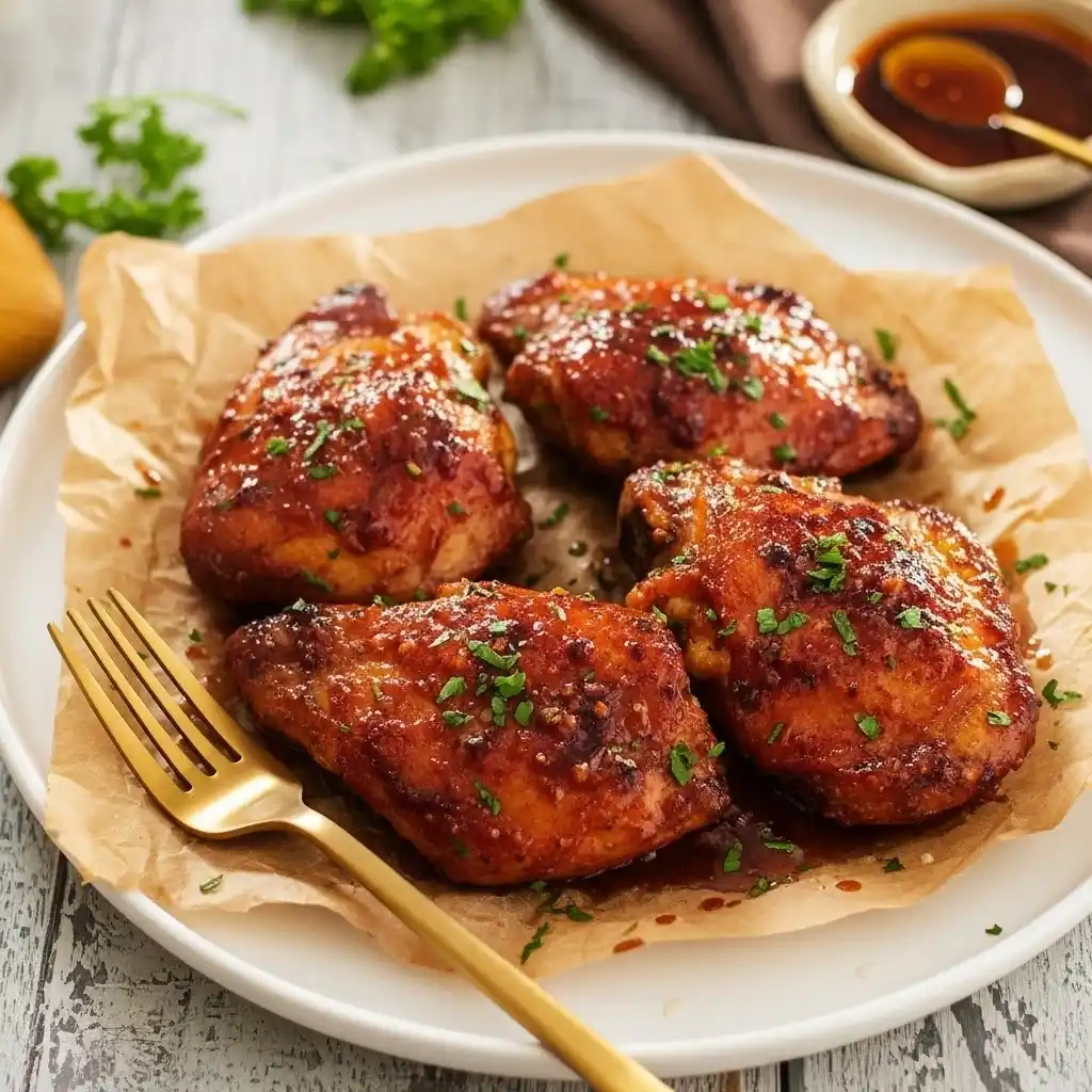 Hot honey chicken thighs served with honey dip