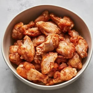 Chicken wings coated in spices and baking powder, ready to cook.