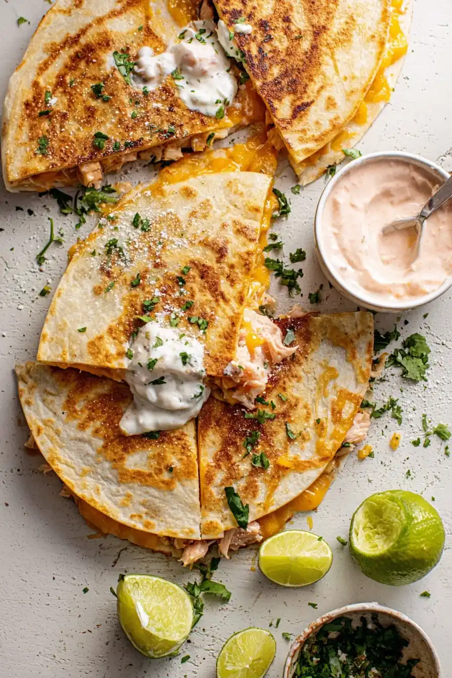 Hot Honey Chicken Quesadillas Recipe 3 hot honey chicken quesadillas recipe with melted cheese and honey drizzle